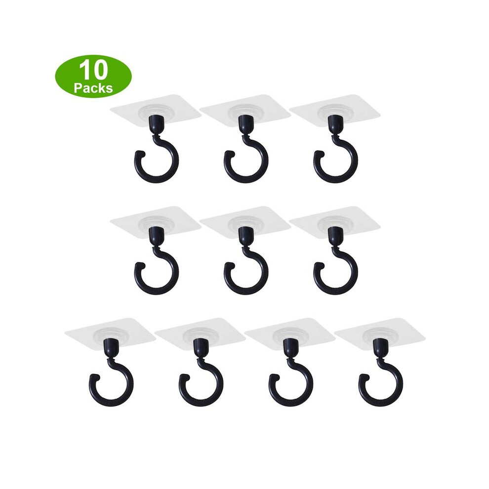 (Black, 10Pcs) Ceiling Hook (10Pcs), Multipurpose Self Adhesive No Drill Ceiling Hanging Hook, 360-Degree Rotatable Hooks For Hanging Light Plants 8011452204504