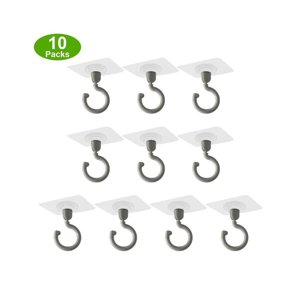 (Grey, 10Pcs) Ceiling Hook (10Pcs), Multipurpose Self Adhesive No Drill Ceiling Hanging Hook, 360-Degree Rotatable Hooks For Hanging Light Plants 8011452204511