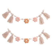 2Pcs Wooden Beads Garland With Tassels For Baby Shower Kids Room Decor