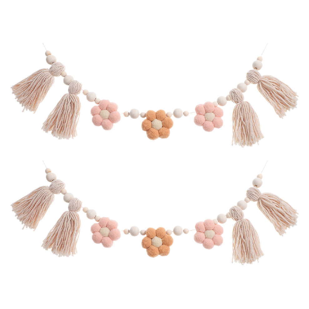 Solustre 2Pcs Wooden Beads Garland With Tassels For Baby Shower Kids Room Decor