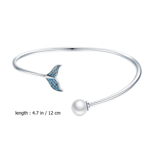 Simple S925 Pure Silver Open Bracelet Tail Shell Pearl 2