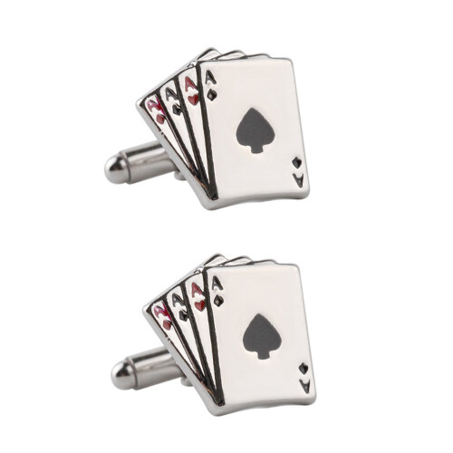2Pcs Men Poker Cufflinks Playing White Shirt Wedding