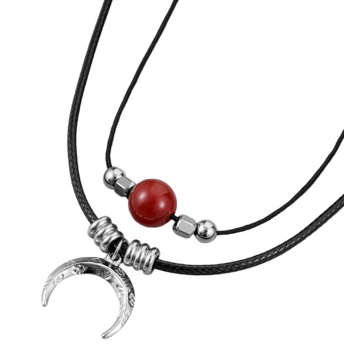 Zwarte Titanium Agate Moon Ketting Dames Sfeervol Accessoire