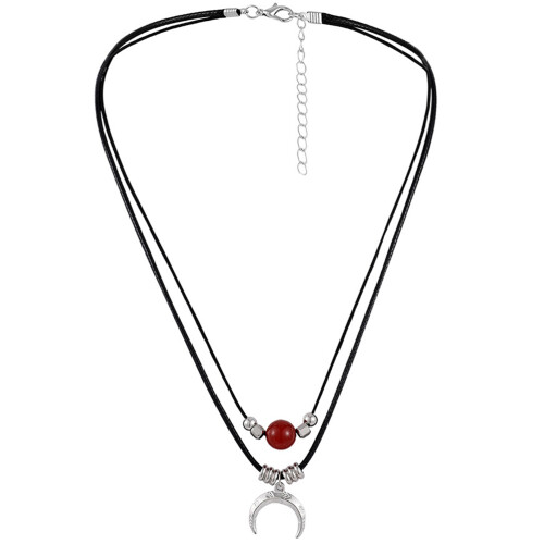 Zwarte Titanium Agate Moon Ketting Dames Sfeervol Accessoire 2