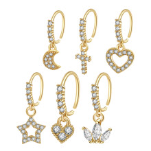 6Pcs Rhinestone Moon Star Nose Cuffs Clips Jewelry For Women