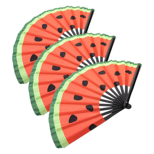 3Pcs Luminous Chinese Fan With Watermelon Design