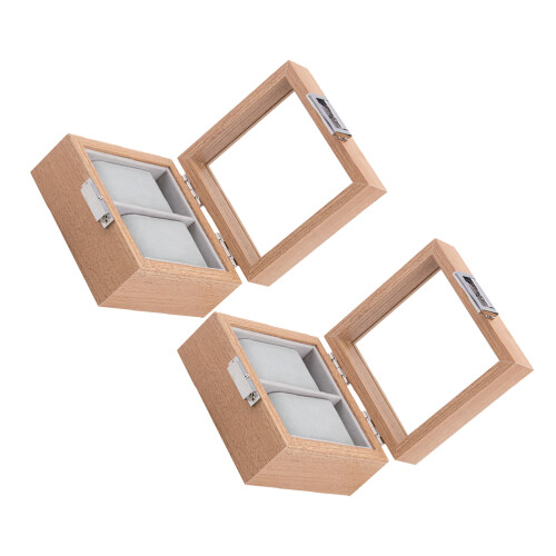2Pcs Wooden Watch Organizer Box Beige Classic Storage Display Case
