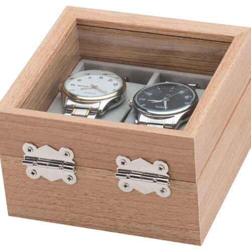 2Pcs Wooden Watch Organizer Box Beige Classic Storage Display Case 2