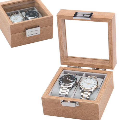 2Pcs Wooden Watch Organizer Box Beige Classic Storage Display Case 1