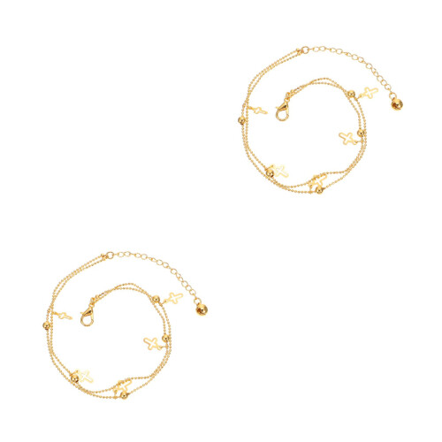 2 Pcs Double-Layer Durable Ankle Chain For Girls Golden 2