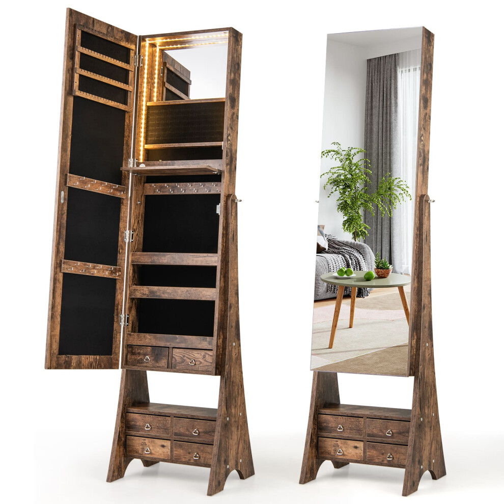 Casart Jewellery Cabinet 3-Colour Lighted Jewelry Organizer With 4 Drawers