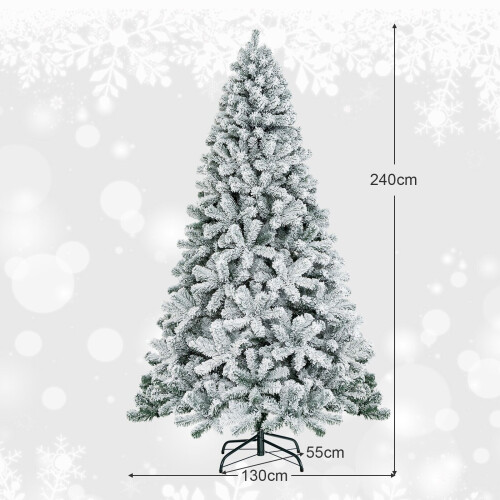 Costway 7.5 FT Snow Flocked Christmas Tree 1010 Branch Tips Hinged Xmas Tree 1