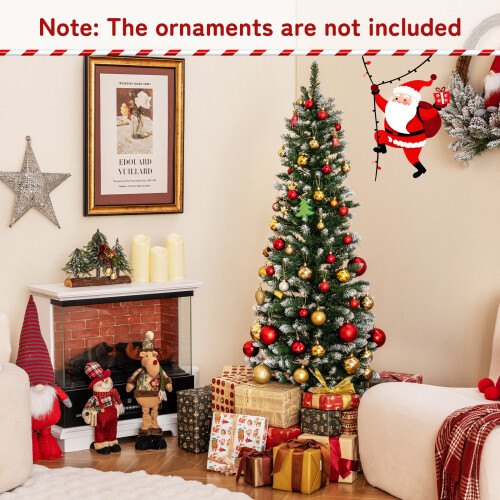 Costway 5 FT Pre-lit Snowy Christmas Tree With 150 Multi-colour Lights 280 Tips 2