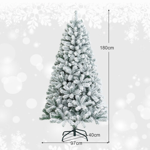 Costway 6 FT Snow Flocked Christmas Tree 600 Branch Tips Hinged Xmas Tree 1