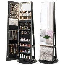 360 Rotating Jewellery Armoire With Full Length Mirror 3-Colour Light