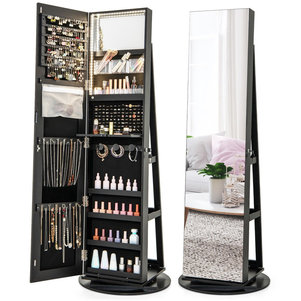 Casart 360 Rotating Jewellery Armoire With Full Length Mirror 3-Colour Light