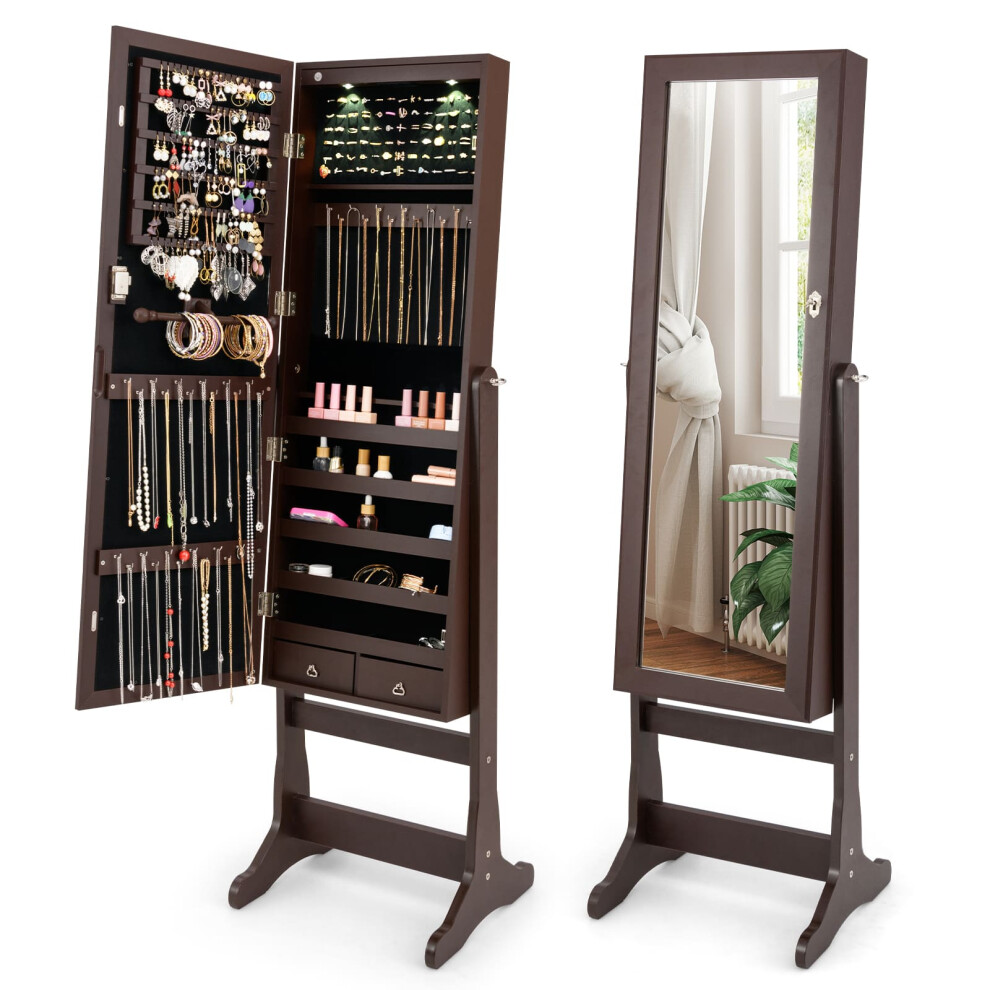 Casart Freestanding Jewellery Armoire Lockable Jewelry Organiser With Led Lights