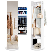 360 Swivel Jewellery Cabinet Armoire Full Length Mirror With Coat Rack