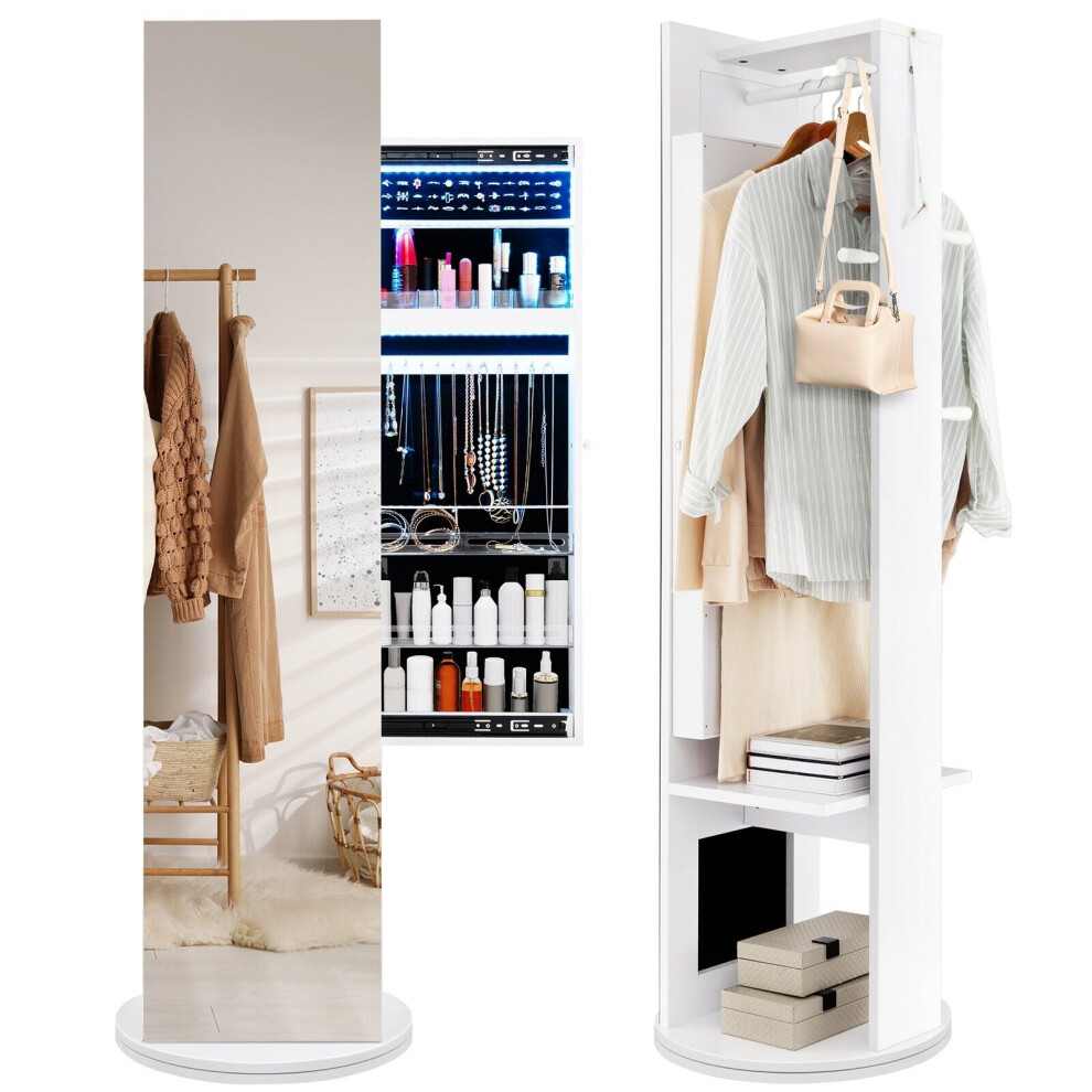 Casart 360 Swivel Jewellery Cabinet Armoire Full Length Mirror With Coat Rack