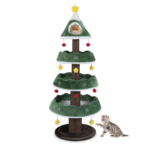 Costway Tall Christmas Cat Tree 4-tier Kitten Tower With 3 Plush Platforms