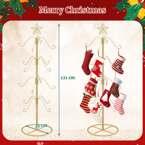 Costway Christmas Stocking Holder Stand 121cm Display Tree 16 Hanging Hooks 2