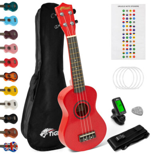 Tiger Soprano Ukulele Beginners Pack - Tuner, Strap, Bag, Pick,