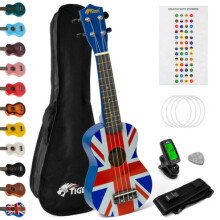 Tiger Soprano Ukulele Starter Pack- Tuner, Strap, Bag, Pick, Strings-