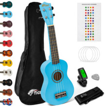 Tiger Soprano Ukulele Beginners Pack - Tuner, Strap, Bag, Pick,