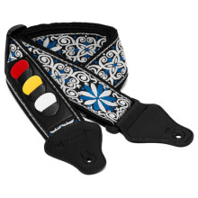 World Rhythm Guitar Strap Floral Blue Embroidered Strap with Pick