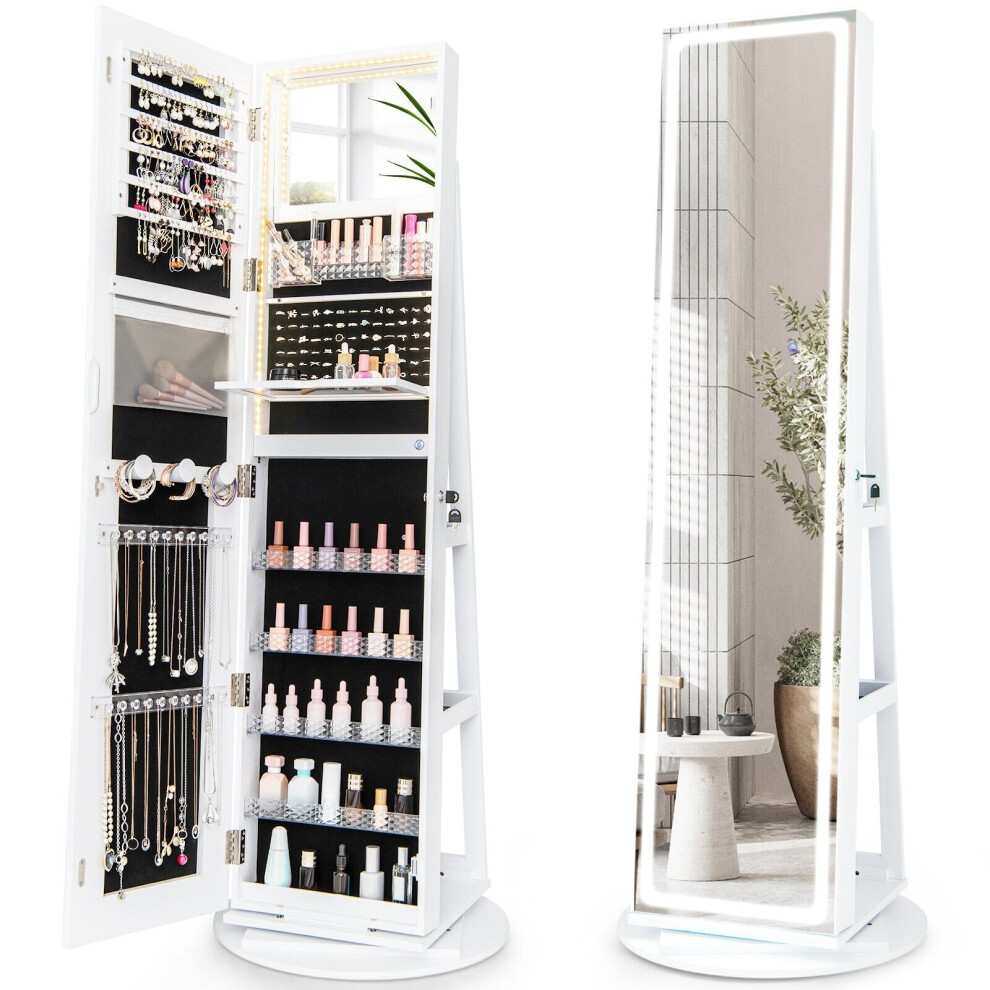 Casart 360Swivel Jewellery Cabinet With Led Lights Folding Makeup Shelf