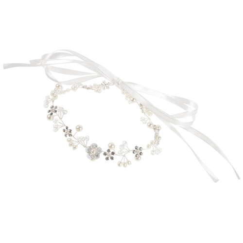 Bandana De Noiva Prateada Com Pérolas E Folhas Florais