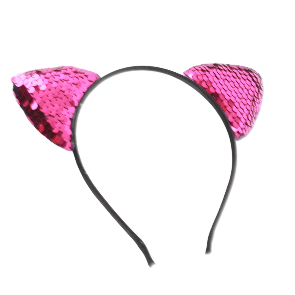 Red Shiny Reversible Cat Ears Headband For Women Glitter Sequin Hair Accessories