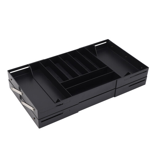 Foldable Black Desk Organizer Tray, Multi-Level Expandable Plastic