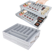 Foldable Multi-Level Grey Plastic Desk Organizer Tray, Space Saving