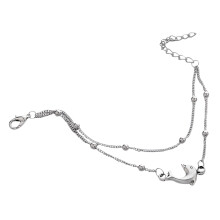 2Pcs Beads Ankle Chain Metal Dolphin Foot Chain For Women Silver
