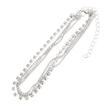 2Pcs Simple Silver Foot Ornament With Diamond Claw Chain For Women