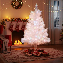5FT/150CM White Pre-Lit Fiber Optic Christmas Tree with Colourful LED Lights
