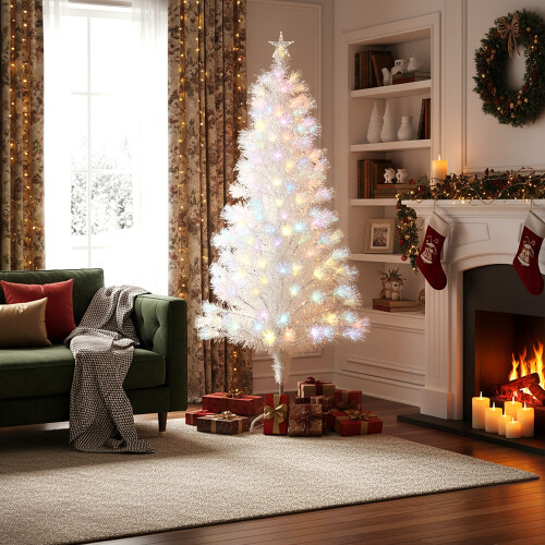 Living And Home 7FT/210CM White Pre-Lit Fiber Optic Christmas Tree with Colourful LED Lights 1