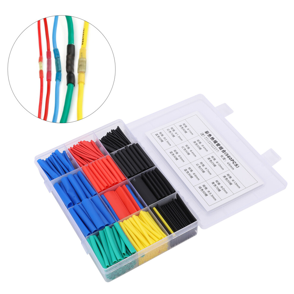 560Pcs Heat Shrinking Tubing Set Nylon Insulated Waterproof Assorted Sizes 4221358896305