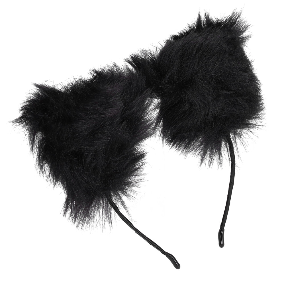 Black Artificial Furry Cat Ears Headband For Women, Party & Cosplay