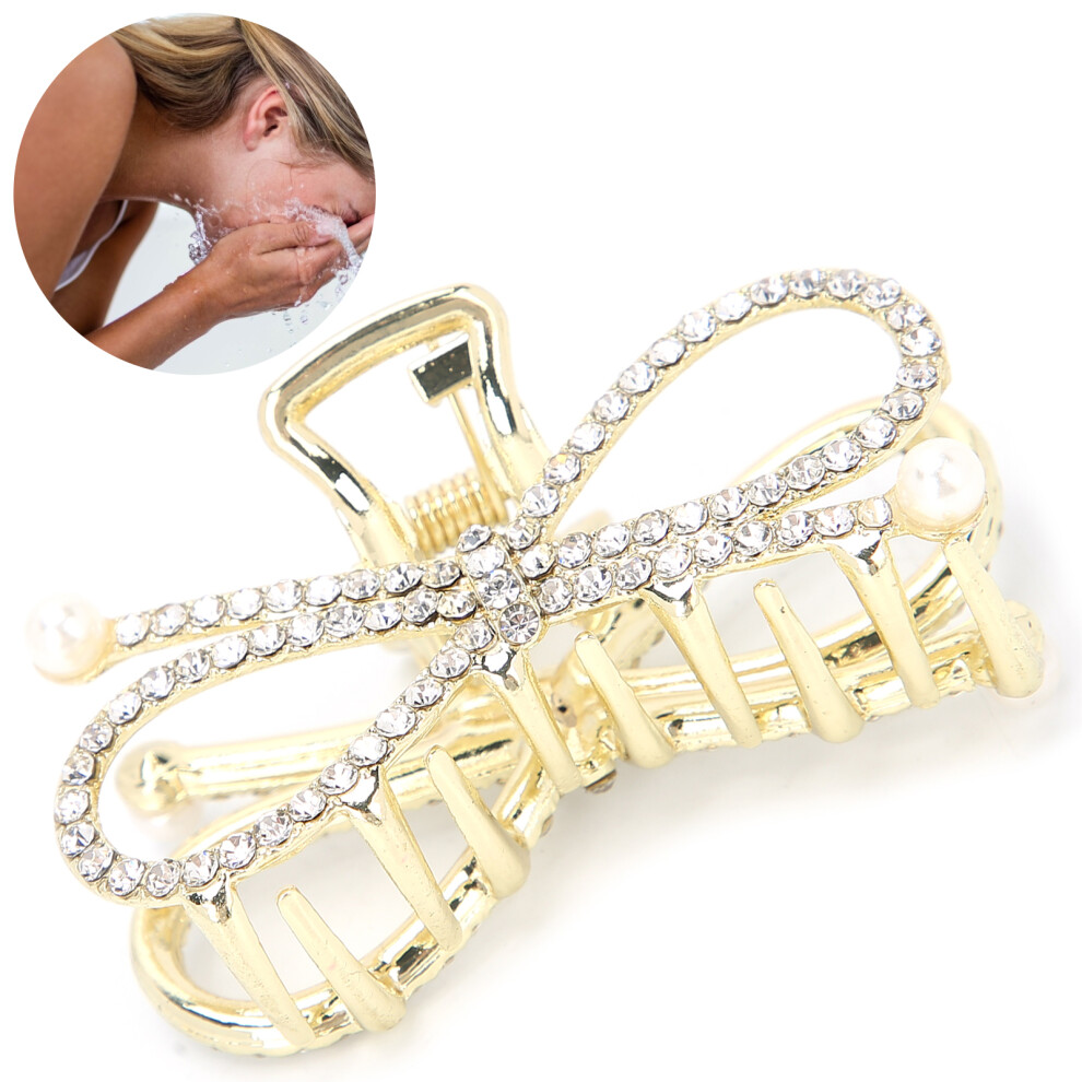 Durable Bowknot Hair Claw with Faux Pearls and Rhinestones Decor