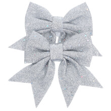 2Pcs Silver Pearl Cotton Christmas Bow Ornaments Reusable Tree Decor