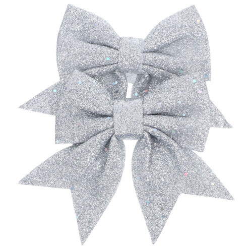 2Pcs Silver Pearl Cotton Christmas Bow Ornaments Reusable Tree Decor