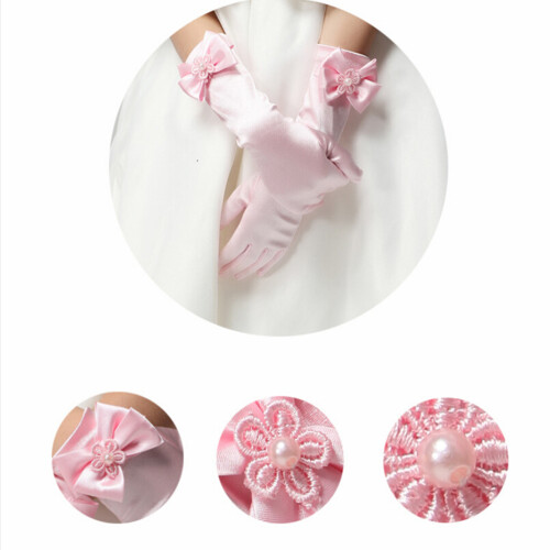 Florgirls Handskar Barn Slipsnöres För Bröllop Kvällsgala L Rosa 2