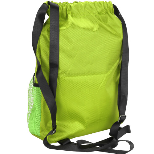 Waterproof Fluorescent Green Polyester Drawstring Travel Bag 41x34x13cm