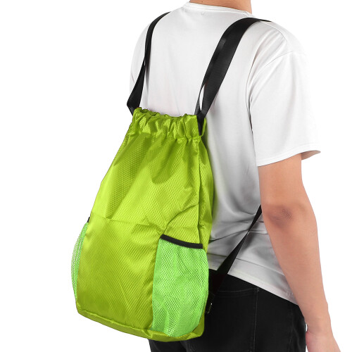 Waterproof Fluorescent Green Polyester Drawstring Travel Bag 41x34x13cm 2