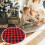 Reusable Thick Polyester Xmas Tree Skirt Rustic Plaid Tree Dress 3