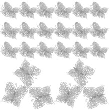 24Pcs Christmas Tree Butterfly Decorations Glitter Hollow Ornaments