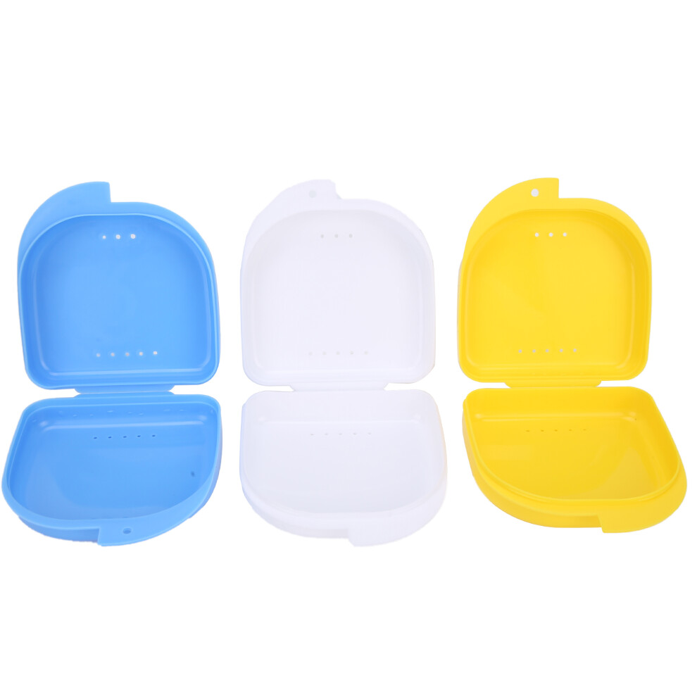 White 3Pcs Plastic Denture Cases Half-Mouth Storage Box Orthodontic Retainer Container