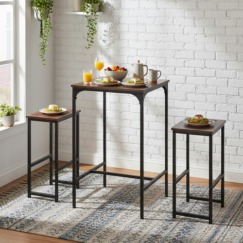 Living And Home 3-Piece Bar Table Set with Two Bar Stools 1